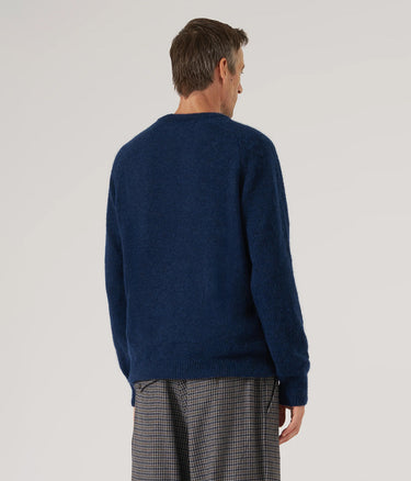 UNIVERSAL WORKS LYON CREW PULL 33457 ALPAGA KNIT NAVY - Shoelosophy