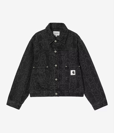 CARHARTT WIP WOMENS BELMAR JACKET I036595 SNAKE CAMO BLACK HEAVY STONE WASHED - Shoelosophy