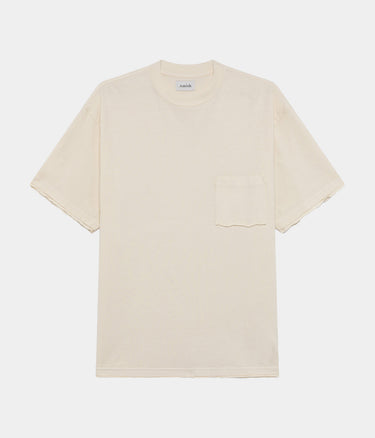 AMISH SUPPLIES T-SHIRT POCKET RAW EDGE JERSEY MICRO LOGO WASHED ECRU DYED - Shoelosophy