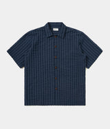UNIVERSAL WORKS SS FATIGUE SHIRT CHESTER STRIPE P34050 NAVY - Shoelosophy