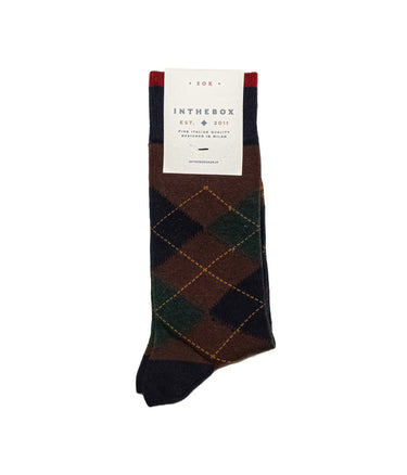 IN DER BOX BAUMWOLL-ARGYLE-SOCKEN DUNKELORANGE MARINE, HERGESTELLT IN ITALIEN - Shoelosophy