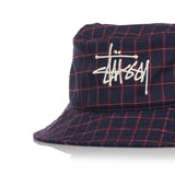STUSSY BASIC PLAID BUCKET HAT 1321025 NAVY - Shoelosophy