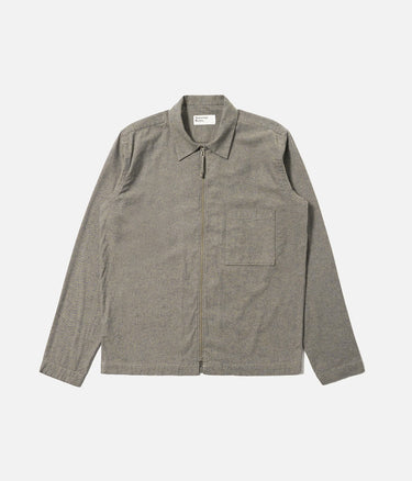 UNIVERSAL WORKS BRUSHED FLANNEL ZIP SHIRT 33561 BROWN HEATHER - Shoelosophy