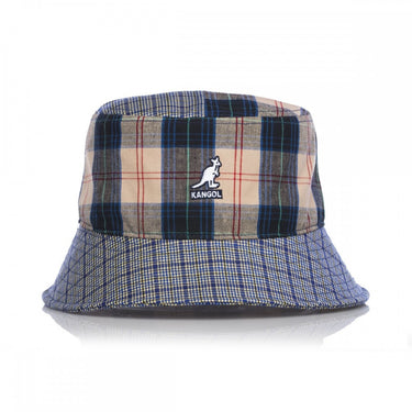 KANGOL PATCHWORK PLAID MASHUP EIMER K5297 MYKONOS BLAU - Shoelosophy