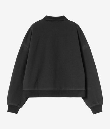 CARHARTT WIP WOMENS BRENTA POLO SWEATSHIRT I036291 SCHWARZ HEAVY STONE WASHED - Shoelosophy