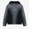 AMISH HOODED SWEATER MICRO LOGO BOXY CROP SPRAY USED WASHED BLACK - Shoelosophy