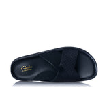 CLARKS SIGNATURE TORFORD CROSS SANDAL SLIDE 181382 BLACK LEATHER - Shoelosophy