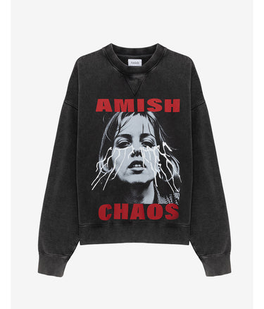 AMISH CREW SWEATER CHAOS PIGMENT STONE SCHWARZ - Shoelosophy