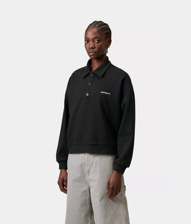 CARHARTT WIP WOMENS BRENTA POLO SWEATSHIRT I036291 SCHWARZ HEAVY STONE WASHED - Shoelosophy