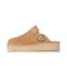 CLARKS ORIGINALS WOMENS DESERT TREK WEDGE MULE MID TAN SUEDE - Shoelosophy