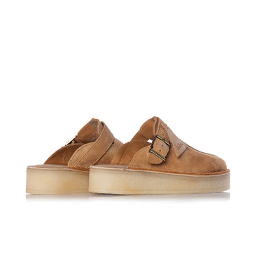CLARKS ORIGINALS WOMENS DESERT TREK WEDGE MULE MID TAN SUEDE - Shoelosophy