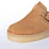 CLARKS ORIGINALS WOMENS DESERT TREK WEDGE MULE MID TAN SUEDE - Shoelosophy