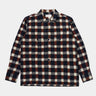 UNIVERSAL WORKS UTILITY SHIRT 31166 IKAT CHECK NAVY BRAUN - Shoelosophy
