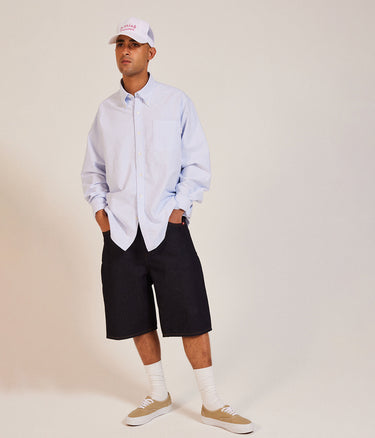 AMISH SUPPLIES OXFORD STRIPE SHIRT WHITE SKY FRANSENÄRMEL - Shoelosophy