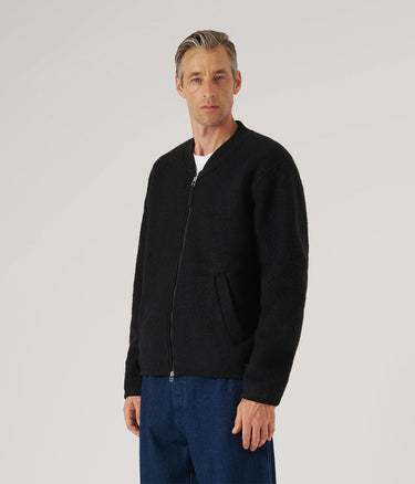 UNIVERSAL WORKS ZIP BOMBER WOLLFLEECE 00018 SCHWARZ - Shoelosophy