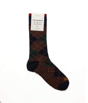IN DER BOX BAUMWOLL-ARGYLE-SOCKEN DUNKELORANGE MARINE, HERGESTELLT IN ITALIEN - Shoelosophy