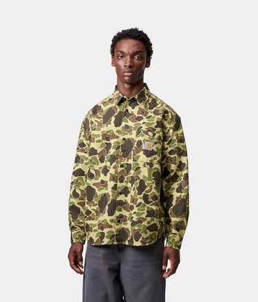 CARHARTT WIP DUCK SHIRT I033769 CAMO DUCK GREEN STONE WASHED - Shoelosophy