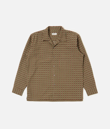 UNIVERSAL WORKS CAMP SHIRT 33750 OSCAR COTTON JACQUARD OLIVE - Shoelosophy