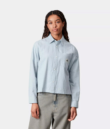 CARHARTT WIP WOMENS TOLAND SHIRT LS I035132 BLUE FOG SEERSUCKER - Shoelosophy