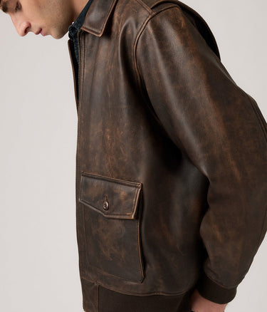 LEVI'S CLAYTON LEATHER AVIATOR JACKET 003AU-0000 BROWN LEATHER BRACKEN - Shoelosophy
