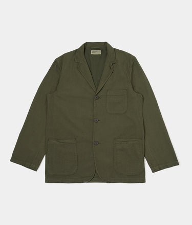 UNIVERSAL WORKS JACKE MIT DREI KNOPFEN 34617 MERIDA SEERSUCKER OLIVE STÜCKGEFÄRBT - Shoelosophy