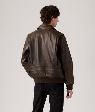 LEVI'S CLAYTON LEATHER AVIATOR JACKET 003AU-0000 BROWN LEATHER BRACKEN - Shoelosophy