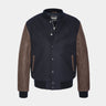 SCHOTT NY VARSITY JACKET LCUSA COWHIDE LEATHER NAVY BROWN - Shoelosophy