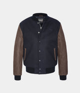 SCHOTT NY VARSITY JACKET LCUSA COWHIDE LEATHER NAVY BROWN - Shoelosophy