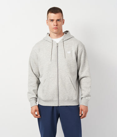 NEW BALANCE FLEECE HOODED SWEATSHIRT JACKET MJ41502AG GREY HEATHER - Shoelosophy