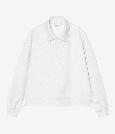 CARHARTT WIP WOMENS BRENTA POLO SWEATSHIRT I036291 ASH HEATHER HEAVY STONE WASHED - Shoelosophy