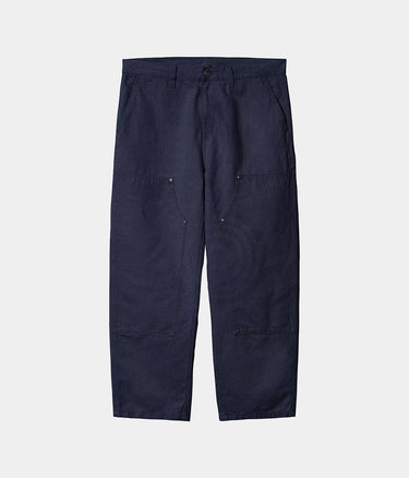 CARHARTT WIP WALTER DOUBLE KNEE PANT I033580 COTTON LINEN DARK NAVY GARMENT DYED - Shoelosophy