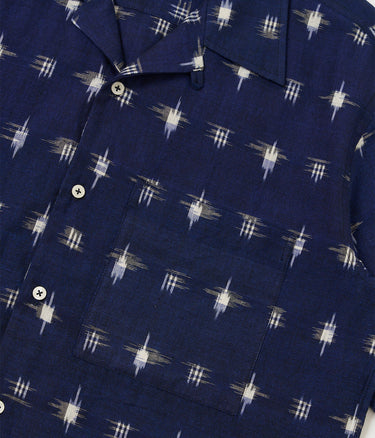UNIVERSAL WORKS CAMP SHIRT SQUARE IKAT P34073 INDIGO - Shoelosophy