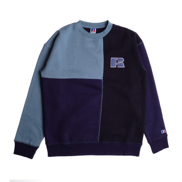 RUSSELL ATHLETIC COLORBLOCK CREWNECK SWEATSHIRT NAVY PARCHWORK - Shoelosophy