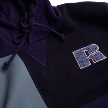RUSSELL ATHLETIC カラーブロック フーディ スウェットシャツ ネイビー パッチワーク - Shoelosophy