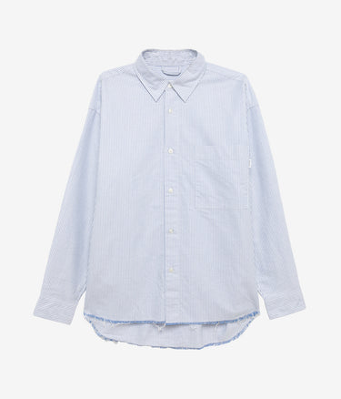 AMISH SUPPLIES DROPPED RAW EDGE SHIRT OXFORD STRIPE WEISS BLAU - Shoelosophy
