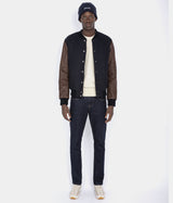 SCHOTT NY VARSITY JACKET LCUSA COWHIDE LEATHER NAVY BROWN - Shoelosophy