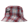 STUSSY MADRAS PLAID BUCKET HAT MIT GROßEM LOGO 1321042 ROT - Shoelosophy
