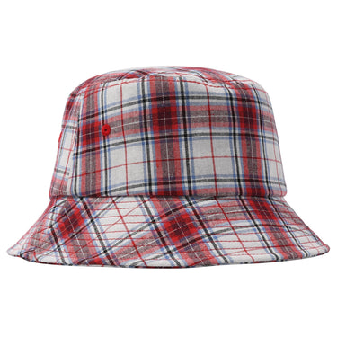 STUSSY MADRAS PLAID BUCKET HAT MIT GROßEM LOGO 1321042 ROT - Shoelosophy