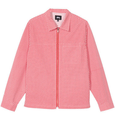 STUSSY MINI CHECK FULL ZIP LS SHIRT 1110021 ROTES HERRENHEMD - Shoelosophy