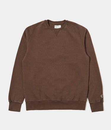 UNIVERSAL WORKS CLASSIC CREW SWEATSHIRT DRY HANDLE BRUSHBACK BROWN - Shoelosophy