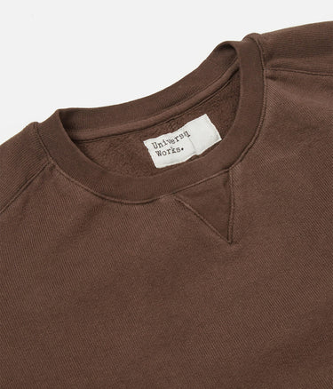 UNIVERSAL WORKS CLASSIC CREW SWEATSHIRT DRY HANDLE BRUSHBACK BROWN - Shoelosophy