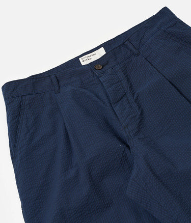 UNIVERSAL WORKS DUKE PANT 34626 DERBY STRIPE SEERSUCKER NAVY - Shoelosophy