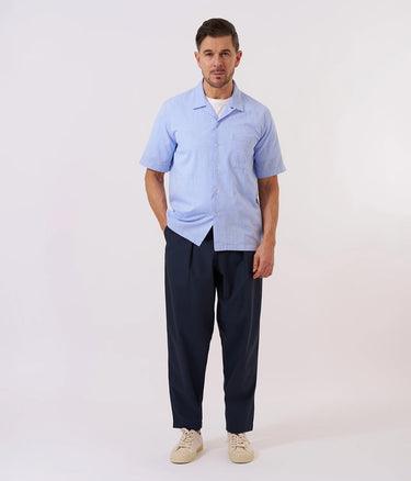 UNIVERSAL WORKS ROAD SHIRT 34556 SIDO LINEN MIX SKY BLUE - Shoelosophy