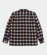 UNIVERSAL WORKS UTILITY SHIRT 31166 IKAT CHECK NAVY BRAUN - Shoelosophy