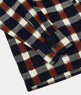 UNIVERSAL WORKS UTILITY SHIRT 31166 IKAT CHECK NAVY BRAUN - Shoelosophy
