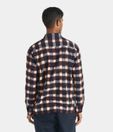 UNIVERSAL WORKS UTILITY SHIRT 31166 IKAT CHECK NAVY BRAUN - Shoelosophy