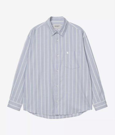 CARHARTT WIP POSTAL ZIP SHIRT I036201 BEALE STRIPE GENTLE BLUE WHITE - Shoelosophy