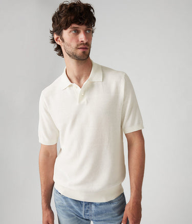LEVI'S SWEATER KNIT POLO A7294-0010 LINEN SEED STITCH WHITE - Shoelosophy