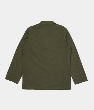 UNIVERSAL WORKS JACKE MIT DREI KNOPFEN 34617 MERIDA SEERSUCKER OLIVE STÜCKGEFÄRBT - Shoelosophy