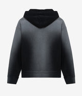 AMISH HOODED SWEATER MICRO LOGO BOXY CROP SPRAY USED WASHED BLACK - Shoelosophy